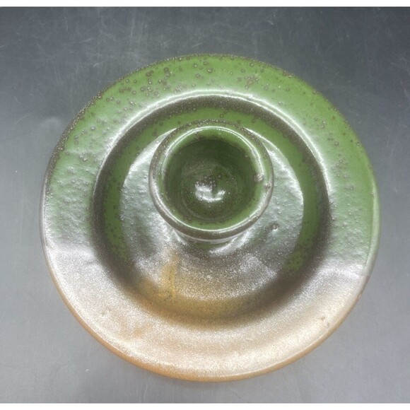 Studio Art Pottery Green Brown Orange Glazed Candle Stick Holder Signed 6” - Picture 5 of 7